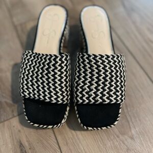 Jessica Simpson Black and White/Cream Platform Woven Sandal